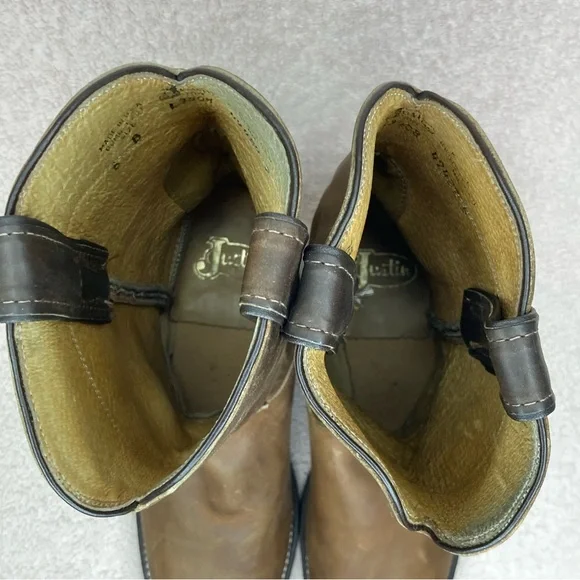 Justin Leather Western Cowboy Roper Boots Women’s 7.5 Brown Southwestern Rodeo - Picture 10 of 14